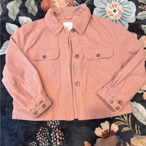 Avec Les Filles Pink Corduroy Cropped Utility Jacket Boxy Silhouette